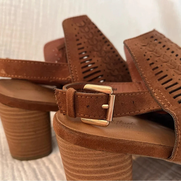 Universal Thread Brown Cognac Suede Open Toe Cutout High Heel Mule Ankle Boot 8 - Picture 9 of 11